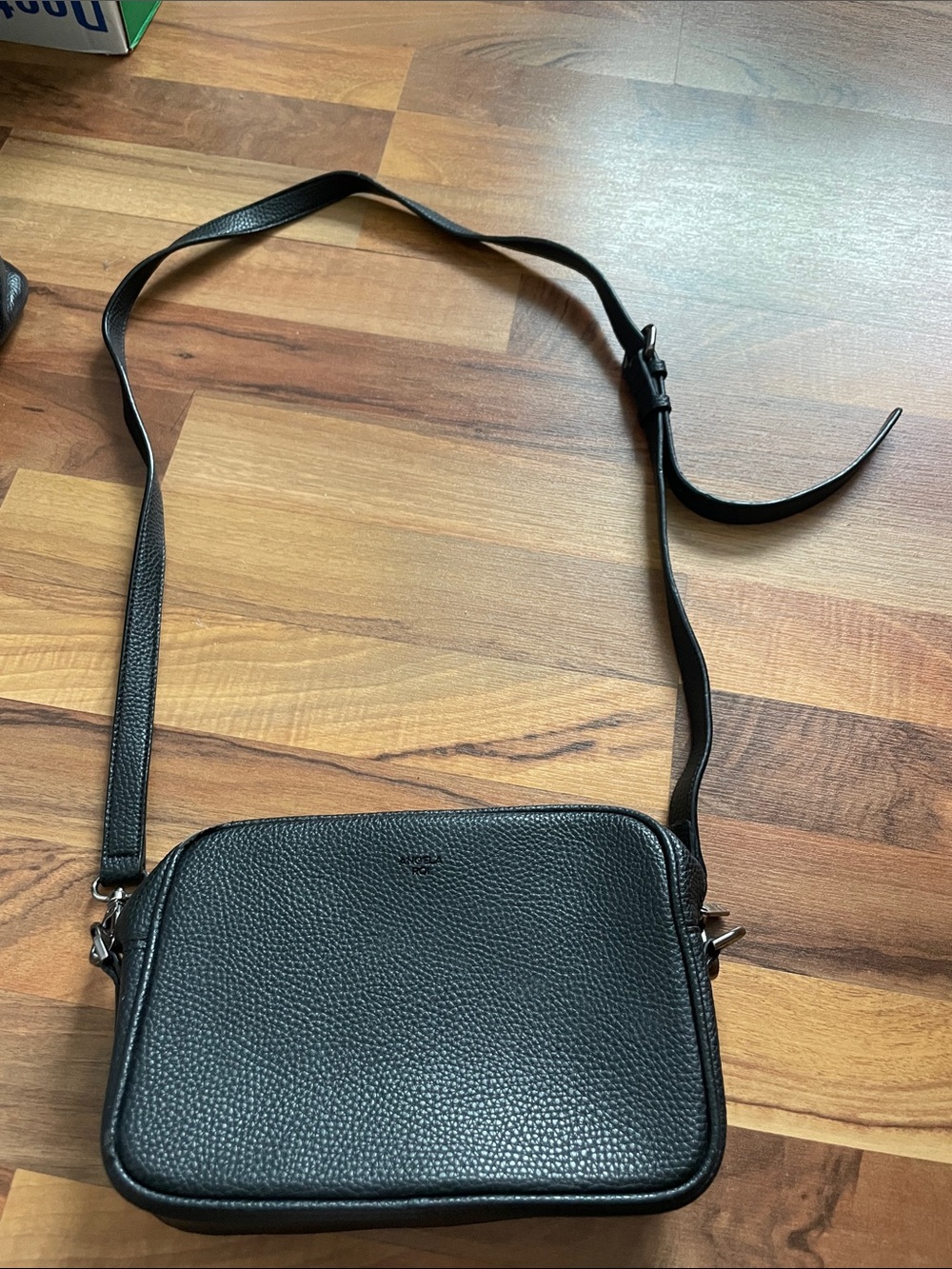 Angela Roi Black Pebbled Leather Messenger Crossbody